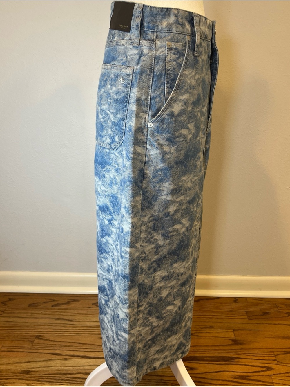 rag & bone Sid Jacquard Denim Midi Skirt Textured Blue 27 Boho Chic Front Slit - Picture 5 of 11